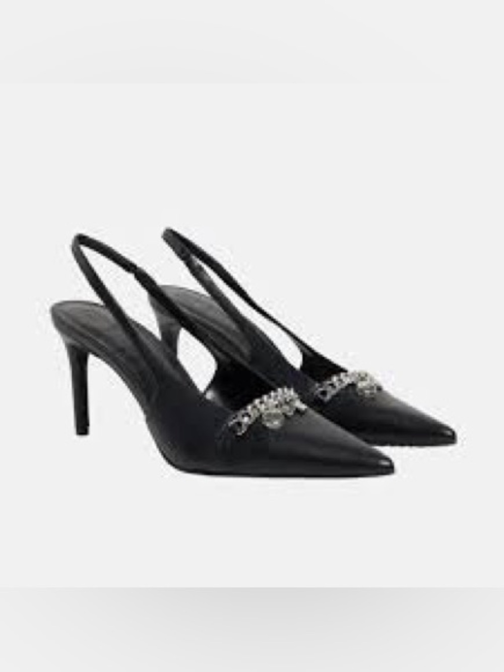 New! DKNY Slingback Pumps Black Heels Chain & Charms Detail Size 8.5